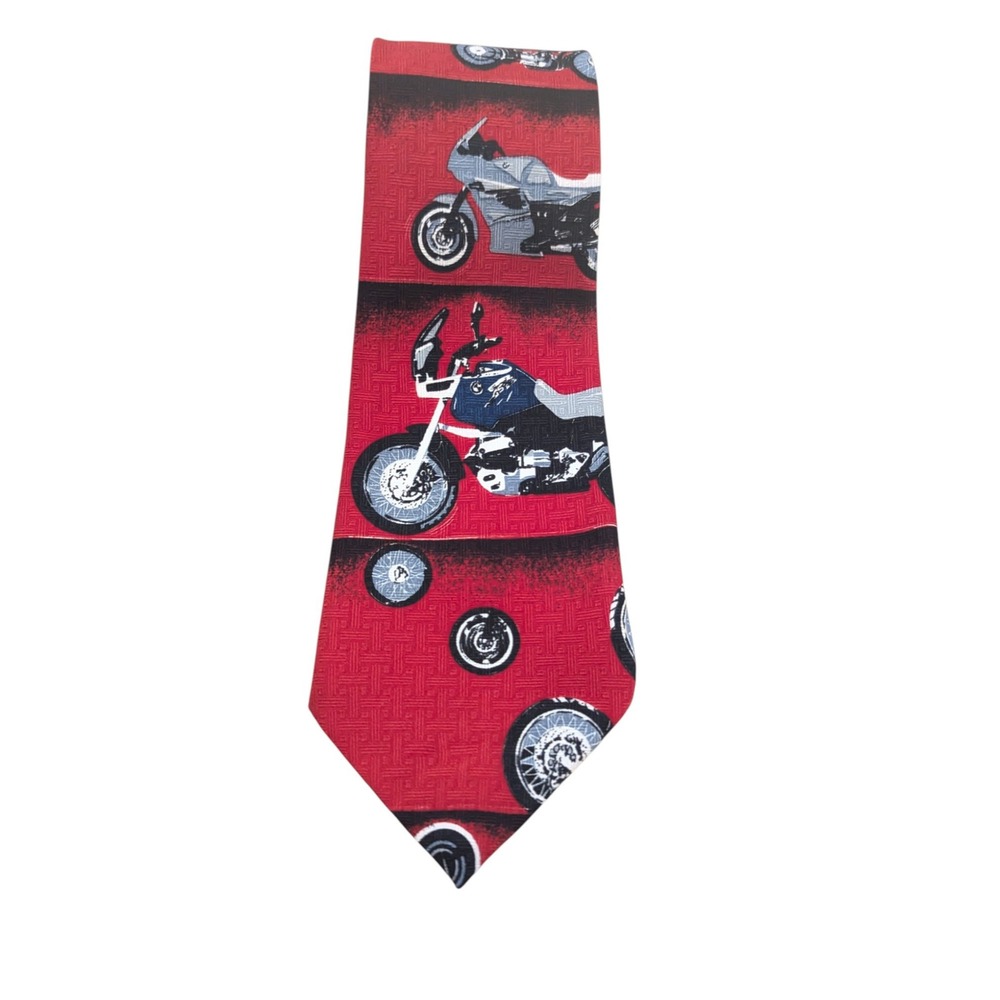 Marbella Motorcycle Necktie Novelty Graphic Print Red Polyester Tie‎